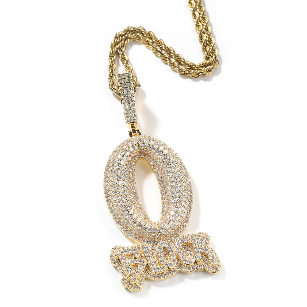 NORVIA Iced O-BLOCK CZ Letter Medallion & 24" Rope Chain Set - Premium Iced Jewelry View 5