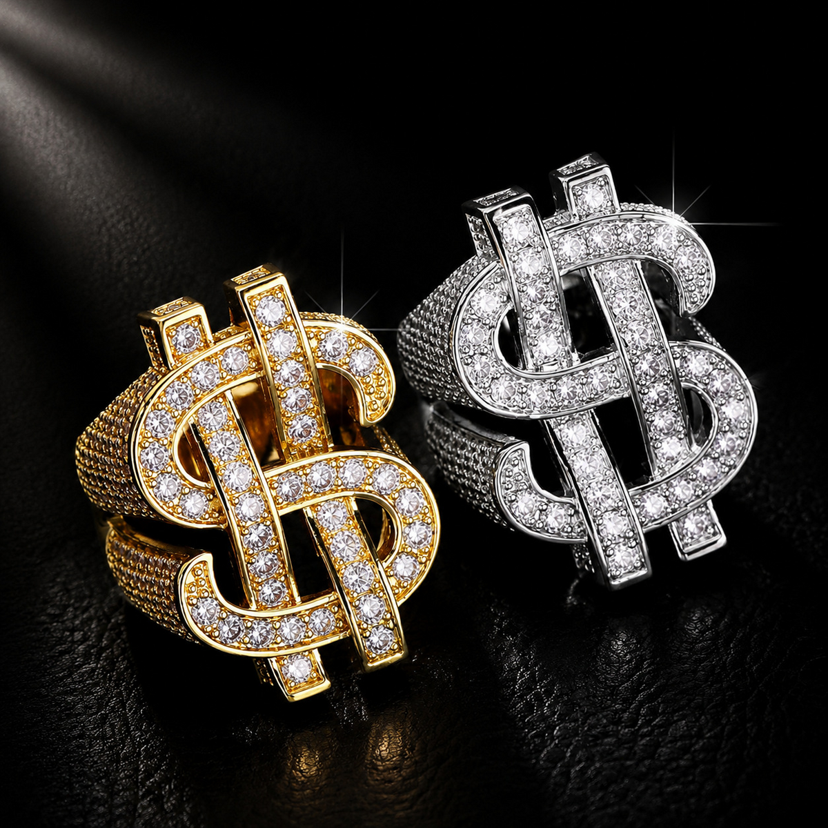 NORVIA Iced Dollar Sign Statement Ring - Angle 1