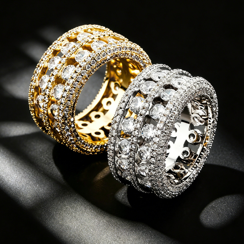 NORVIA Double-Row Iced Micro-Pavé CZ Eternity Ring - Angle 1