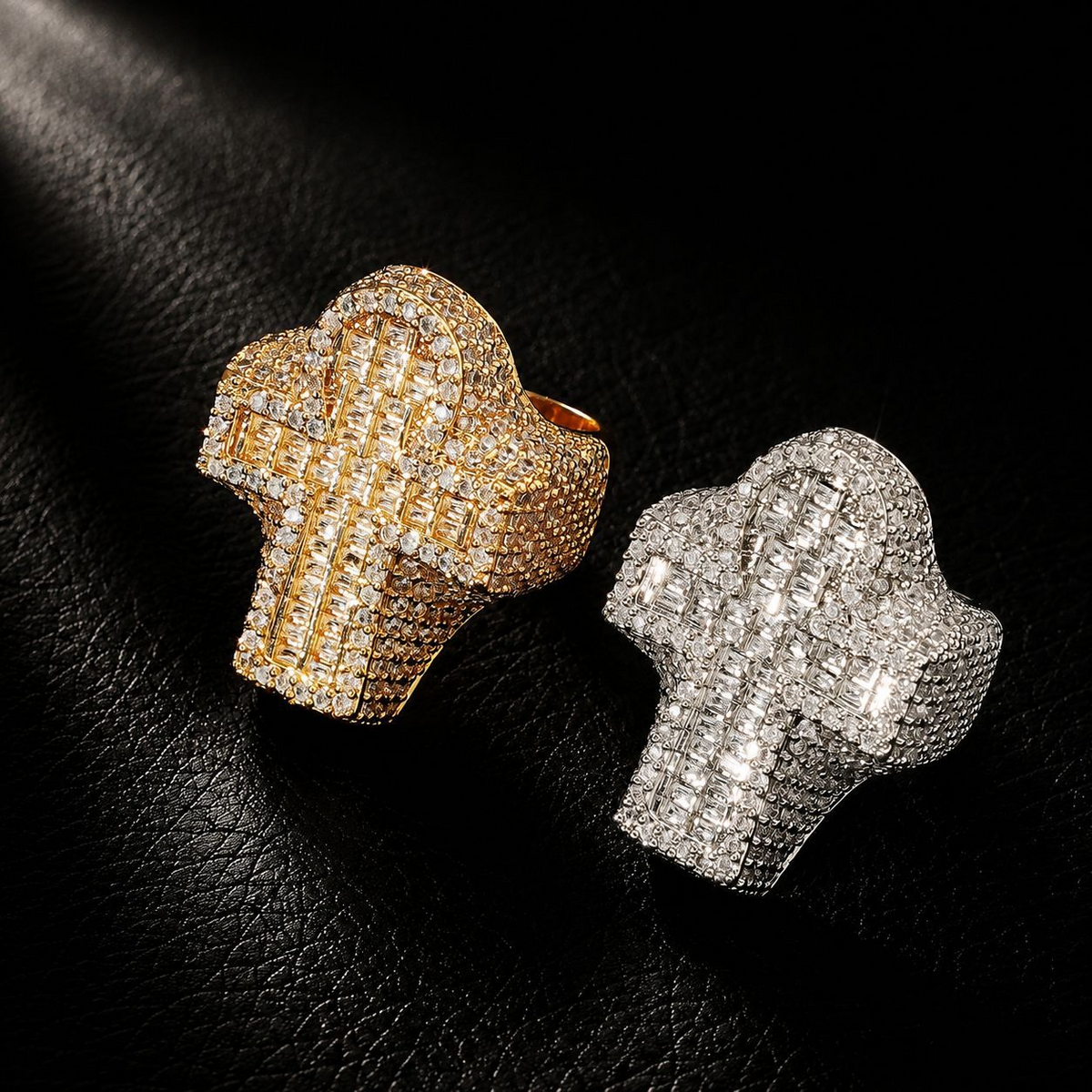 NORVIA Baguette Iced Cross Statement Ring - Angle 1