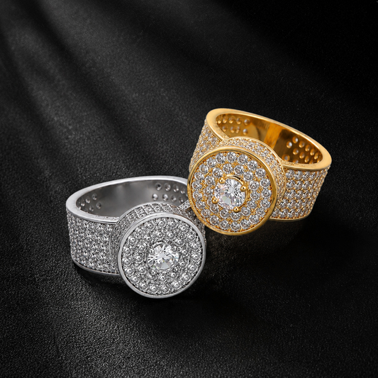 NORVIA Iced Round Halo Solitaire Signet Ring - Angle 1