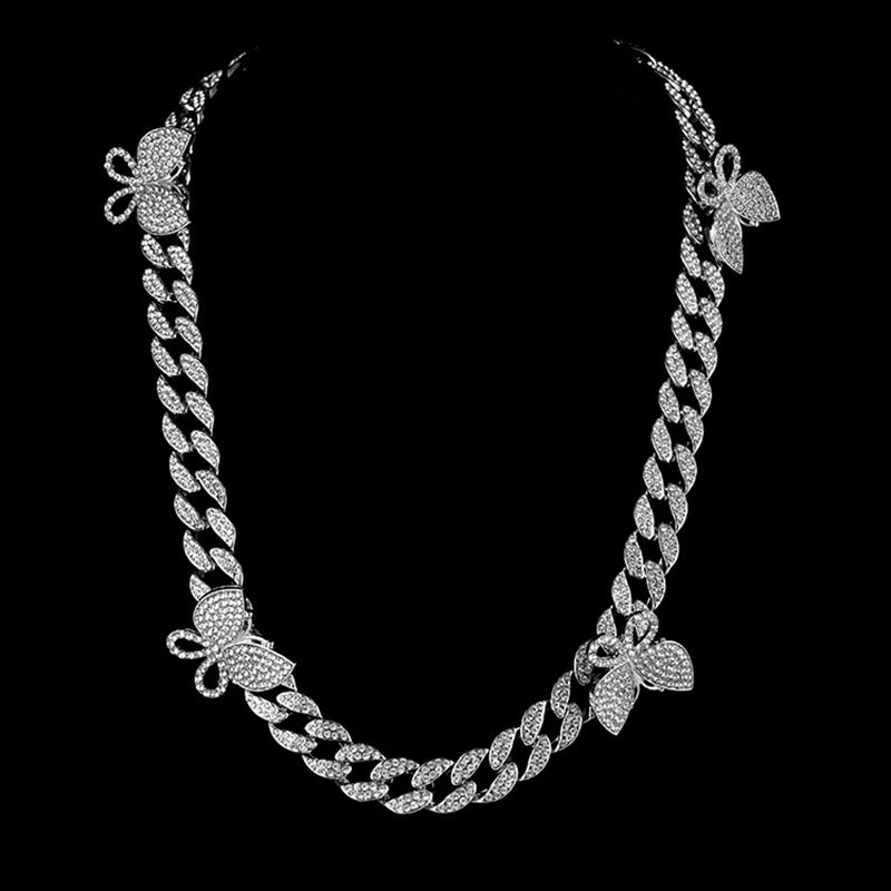 NORVIA Sparkling Pavé Butterfly Cuban Choker Necklace - Premium Iced Jewelry View 1