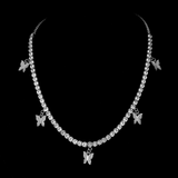 NORVIA Pavé CZ Butterfly Solitaire Tennis Necklace