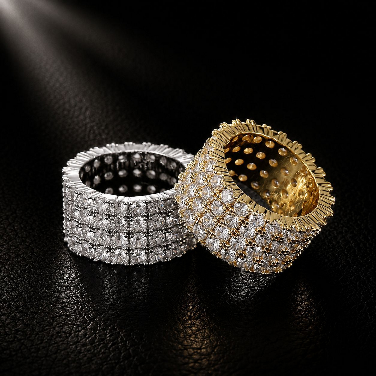 NORVIA 4-Row Iced Micro-Pavé CZ Band Ring - Angle 1