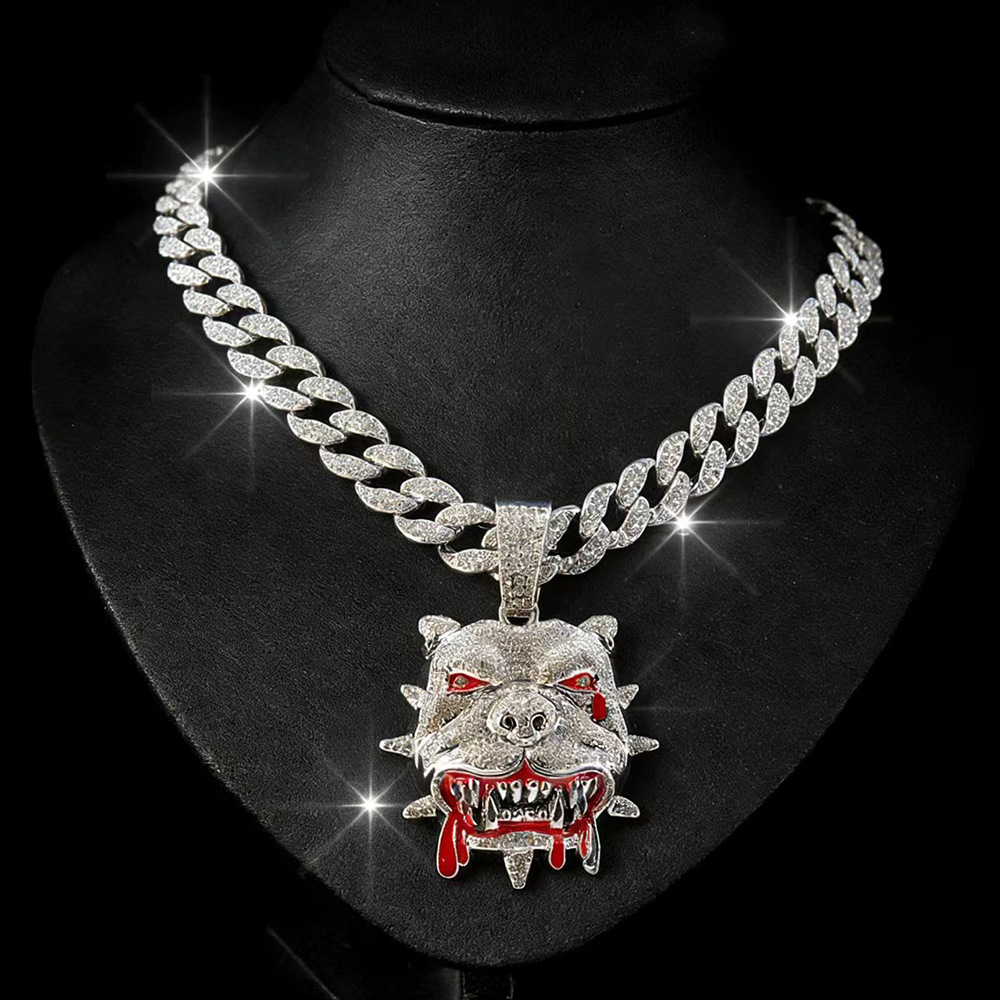 NORVIA Iced French Bulldog Mascot Pendant & Chain Set - Premium Iced Jewelry View 1