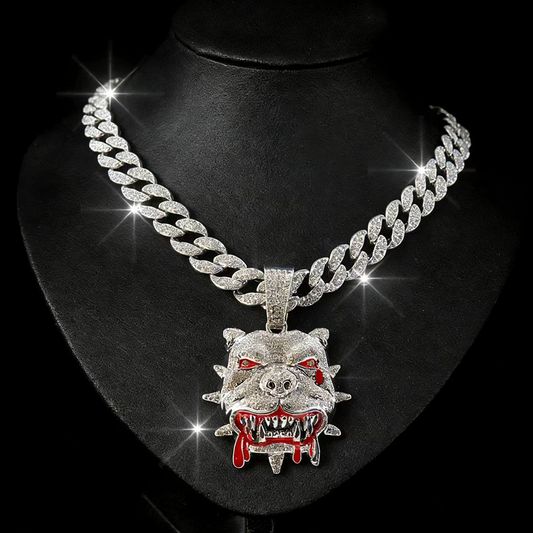 NORVIA Iced French Bulldog Mascot Pendant & Chain Set - Premium Iced Jewelry View 1