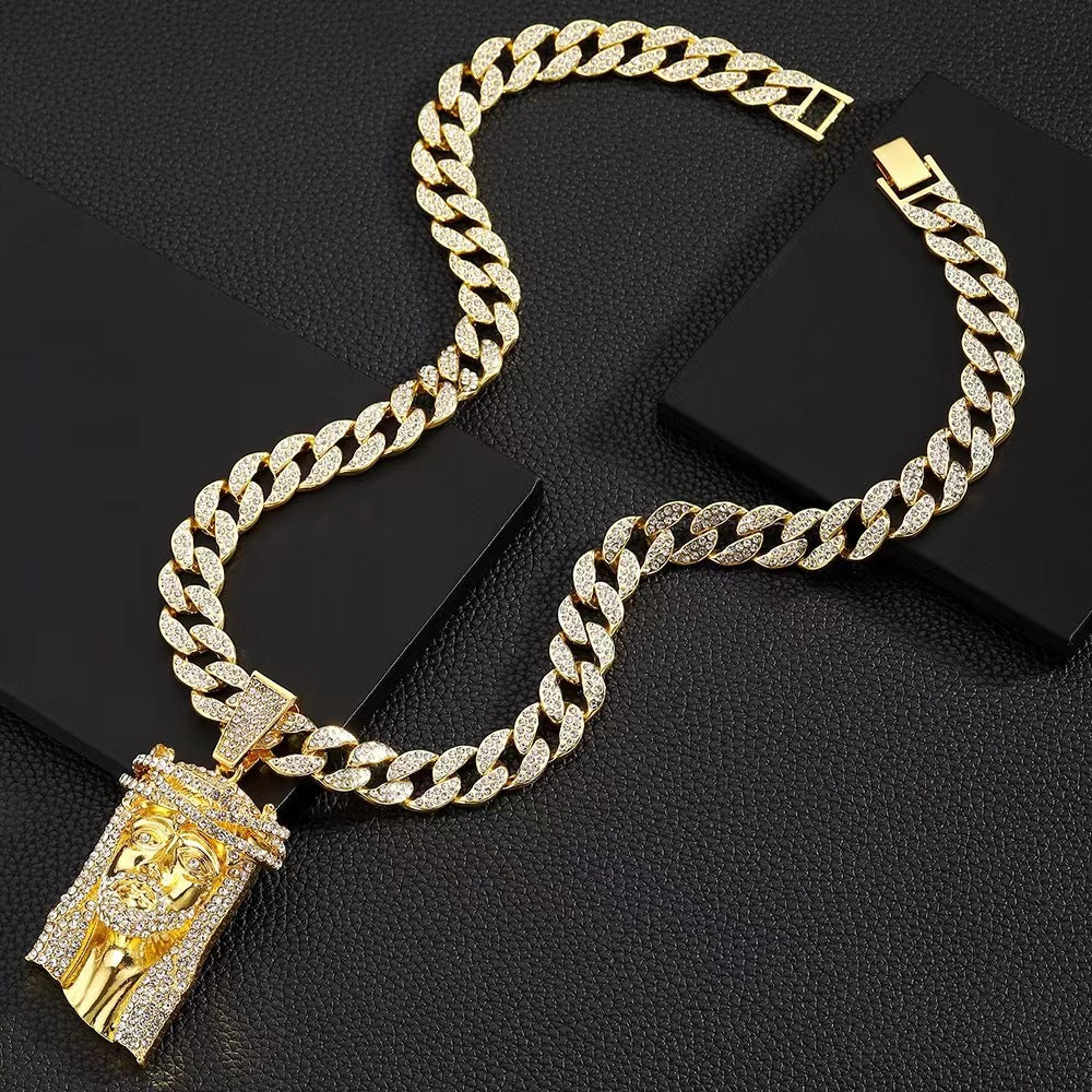 NORVIA Ancient Egyptian Pharaoh Medallion & Cuban Chain Set - Premium Iced Jewelry View 1