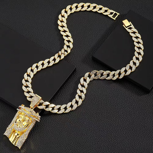 NORVIA Ancient Egyptian Pharaoh Medallion & Cuban Chain Set - Premium Iced Jewelry View 1