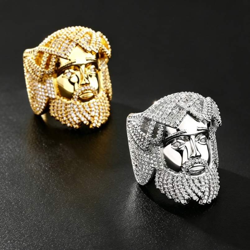 NORVIA 3D Jesus Piece Head Ring - Front Angle