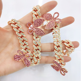 Pink Butterfly Cuban Chain Jewelry | NORVIA