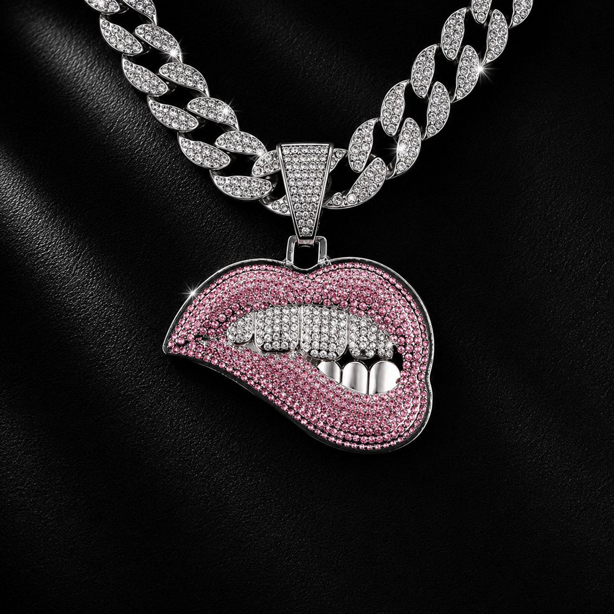 Ruby Red Lips Pendant & 18" Cuban Chain | NORVIA
