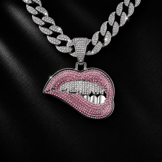 Ruby Red Lips Pendant & 18" Cuban Chain | NORVIA