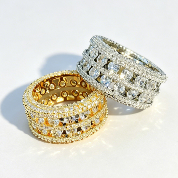 NORVIA Double-Row Iced Micro-Pavé CZ Eternity Ring - Angle 4