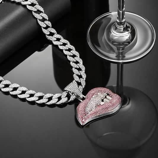 Ruby Red Lips Pendant & 18" Cuban Chain | NORVIA