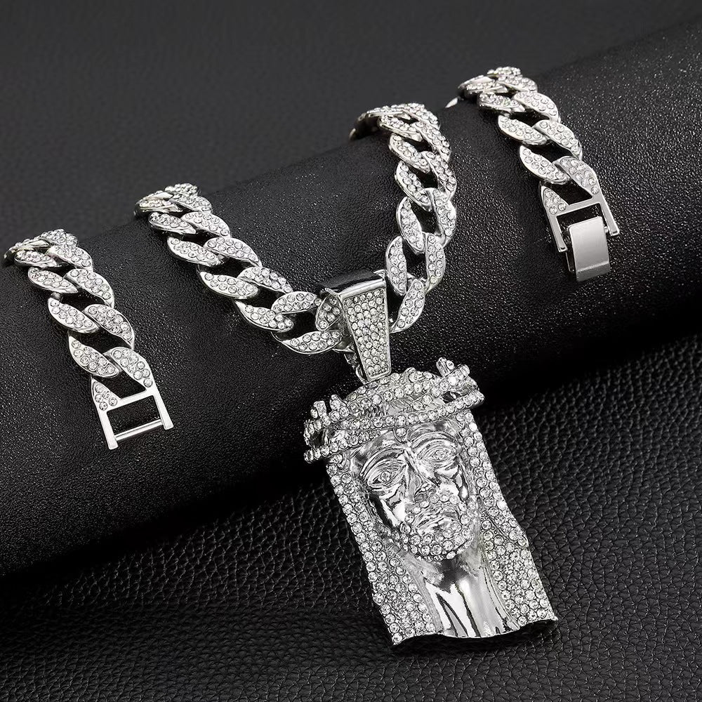 NORVIA Ancient Egyptian Pharaoh Medallion & Cuban Chain Set - Premium Iced Jewelry View 2