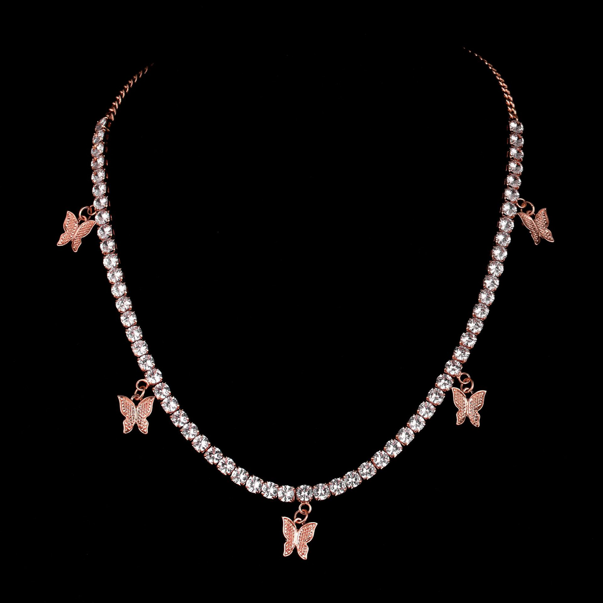 NORVIA Pavé CZ Butterfly Solitaire Tennis Necklace - Angle 6