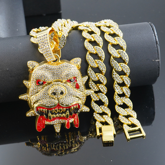 NORVIA Iced French Bulldog Mascot Pendant & Chain Set - Premium Iced Jewelry View 2
