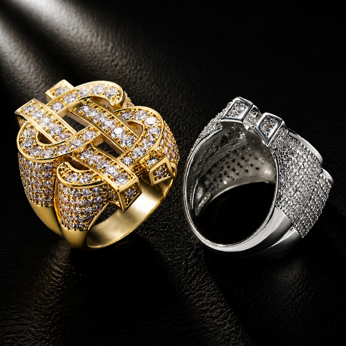 NORVIA Iced Dollar Sign Statement Ring - Angle 4