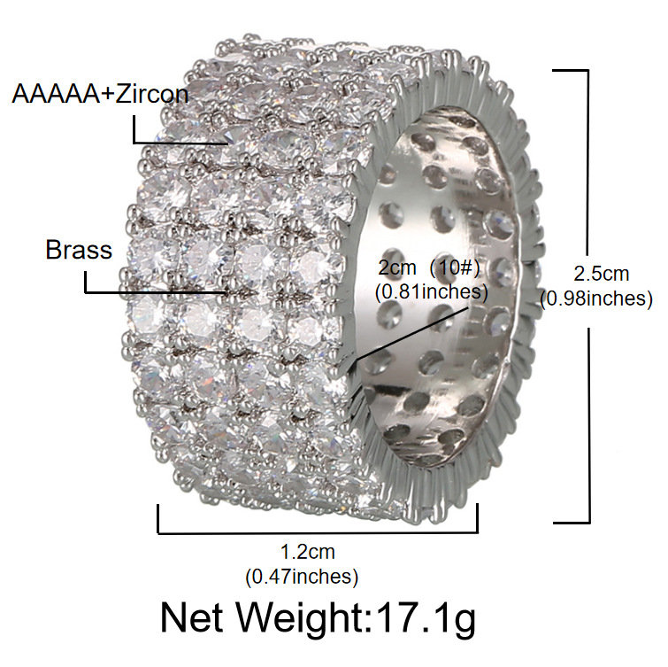 NORVIA 4-Row Iced Micro-Pavé CZ Band Ring - Angle 4