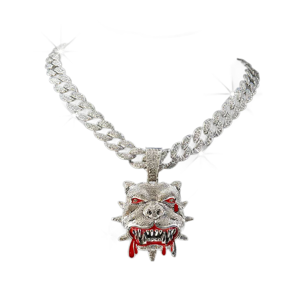 NORVIA Iced French Bulldog Mascot Pendant & Chain Set - Premium Iced Jewelry View 3