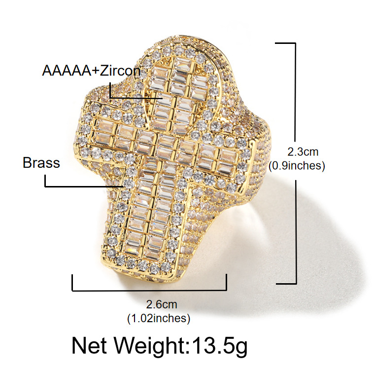 NORVIA Baguette Iced Cross Statement Ring - Angle 5