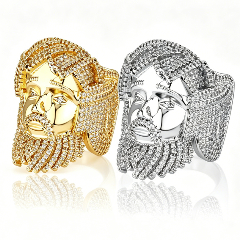 NORVIA 3D Jesus Piece Head Ring - Front Angle