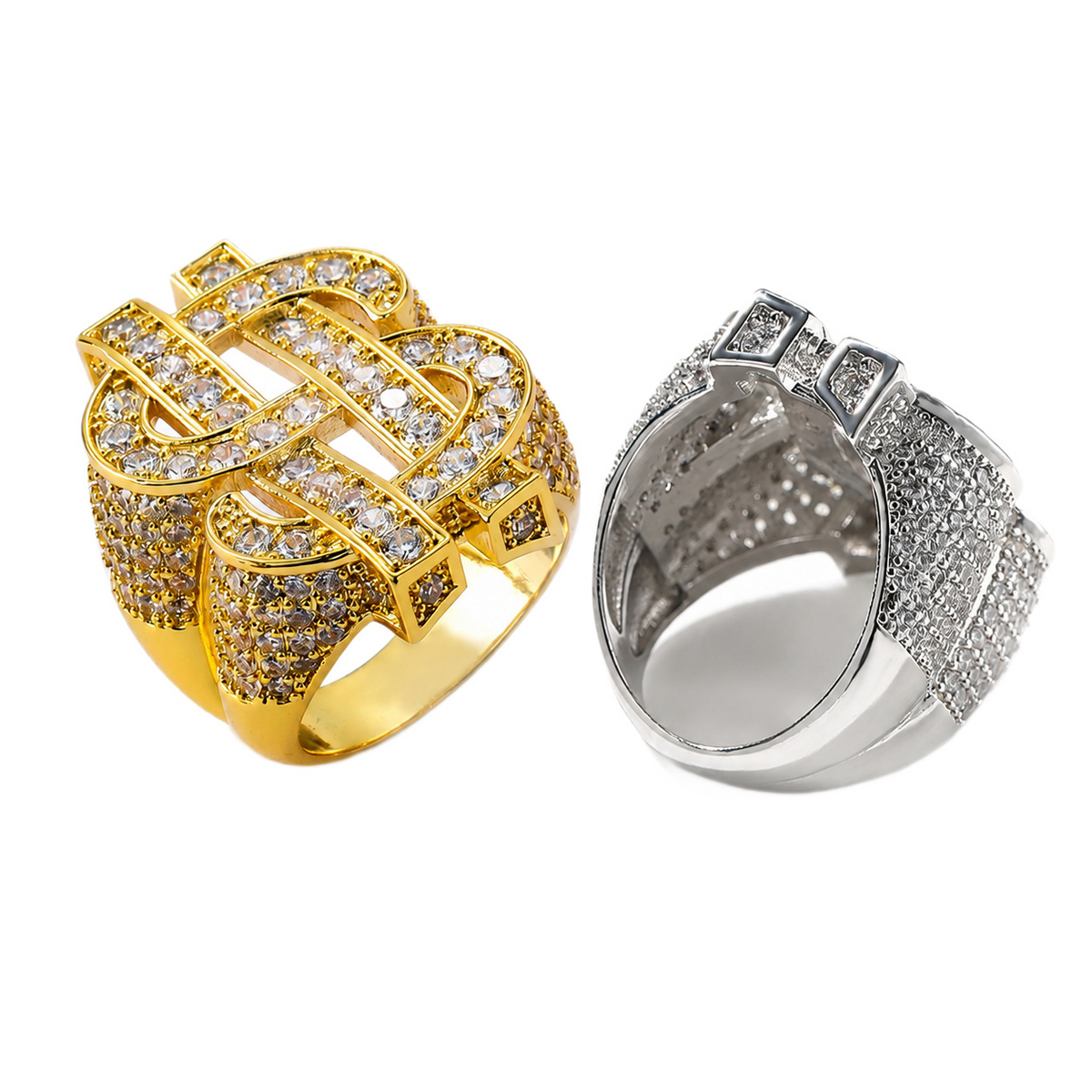 NORVIA Iced Dollar Sign Statement Ring - Angle 5