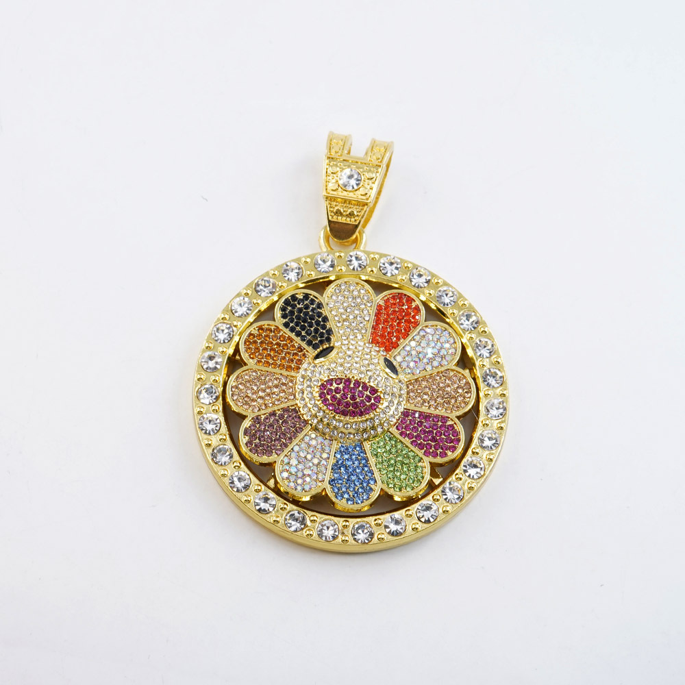 NORVIA Spinning Kinetic Rainbow Sunflower Pendant & 18" Chain Set - Premium Iced Jewelry View 4