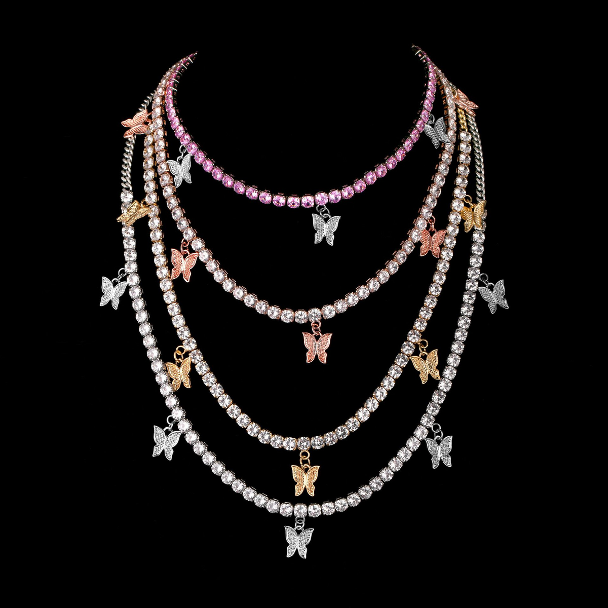 NORVIA Pavé CZ Butterfly Solitaire Tennis Necklace - Angle 7