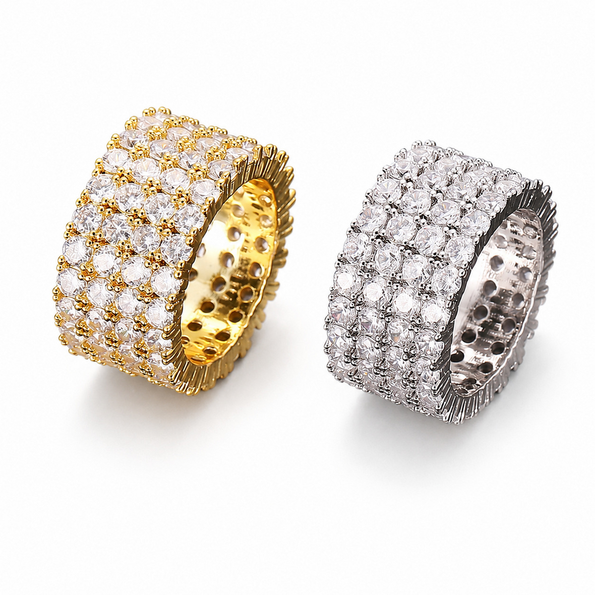 NORVIA 4-Row Iced Micro-Pavé CZ Band Ring - Angle 5
