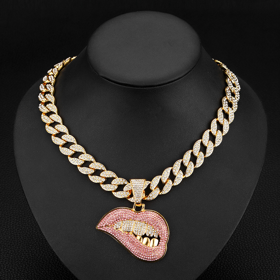 Ruby Red Lips Pendant & 18" Cuban Chain | NORVIA