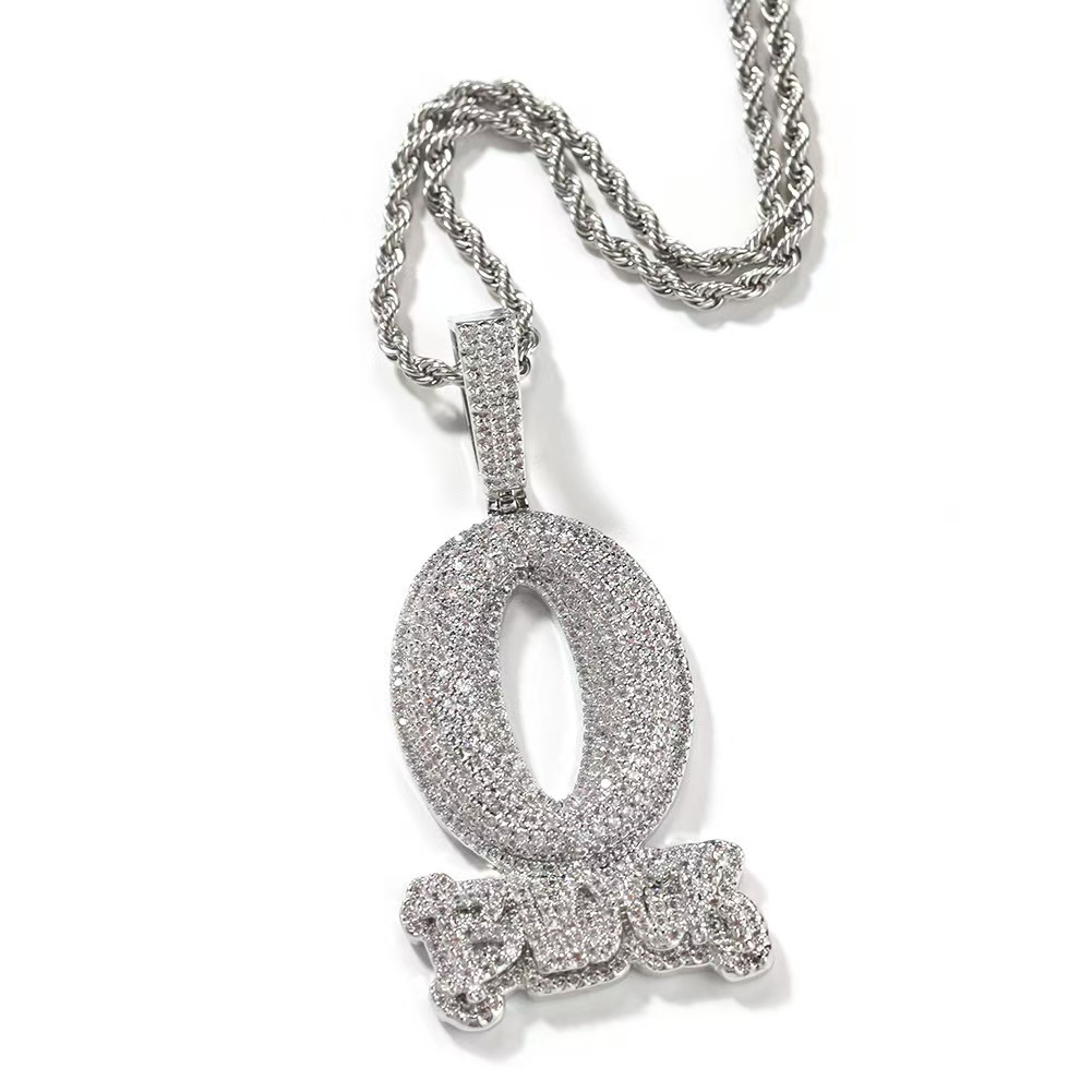 NORVIA Iced O-BLOCK CZ Letter Medallion & 24" Rope Chain Set - Premium Iced Jewelry View 4