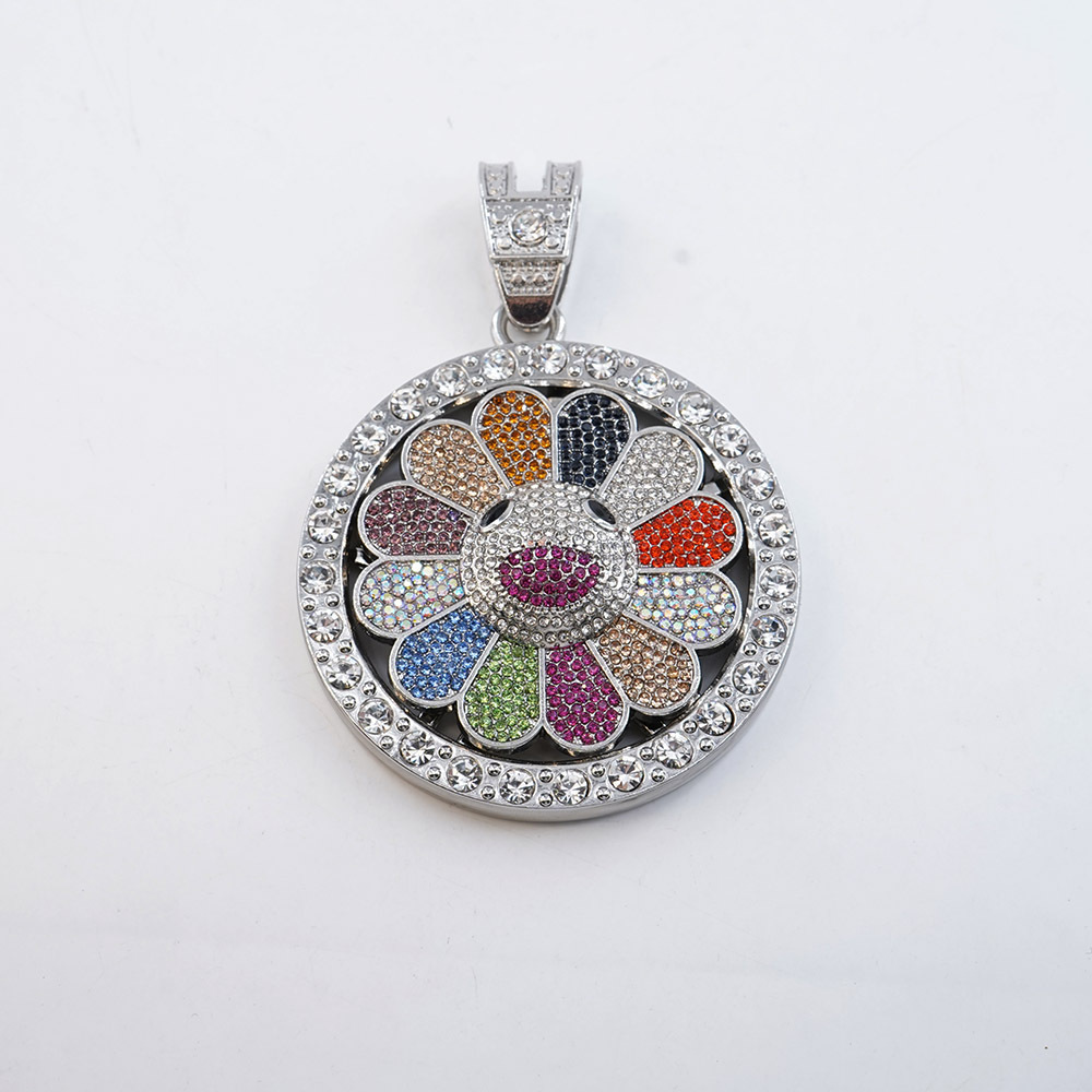 NORVIA Spinning Kinetic Rainbow Sunflower Pendant & 18" Chain Set - Premium Iced Jewelry View 5