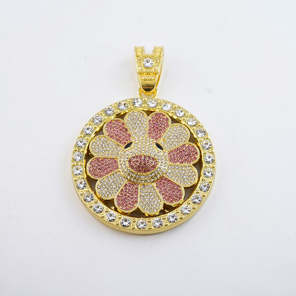NORVIA Spinning Kinetic Rainbow Sunflower Pendant & 18" Chain Set - Premium Iced Jewelry View 6