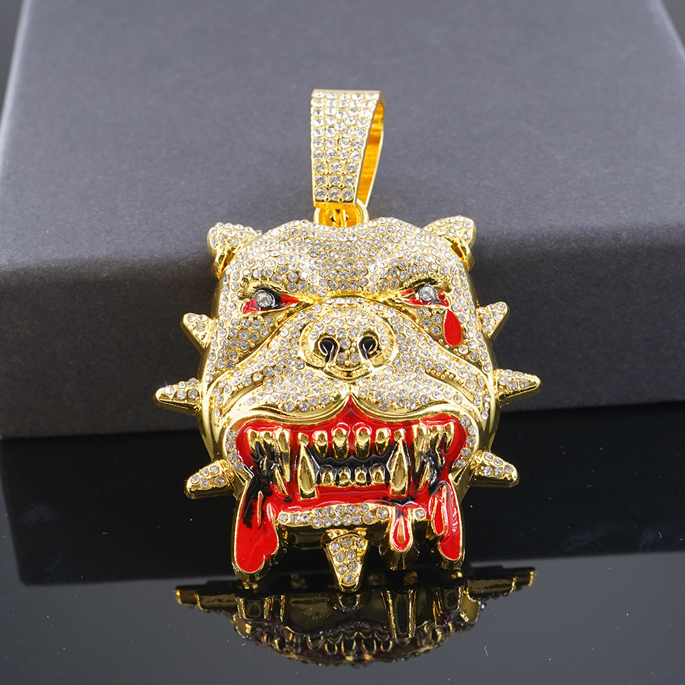 NORVIA Iced French Bulldog Mascot Pendant & Chain Set - Premium Iced Jewelry View 5