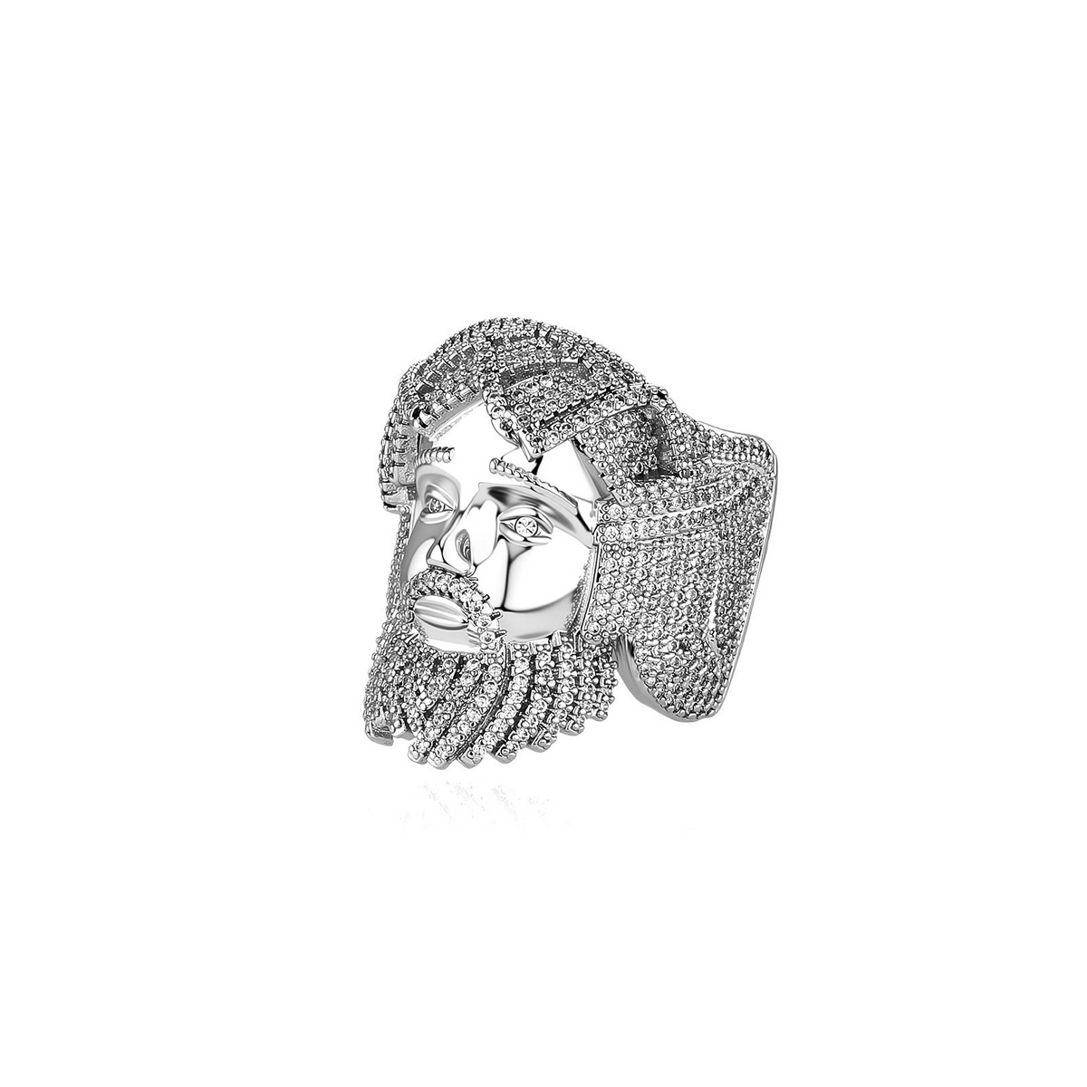 NORVIA 3D Jesus Piece Head Ring - Front Angle