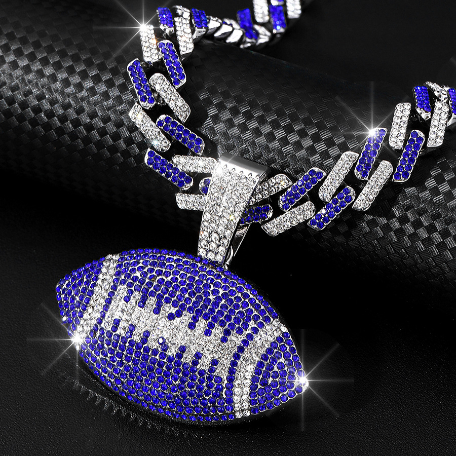 NORVIA Iced Rugby Ball Pendant & 18" Rainbow Cuban Chain Set - Premium Iced Jewelry View 5