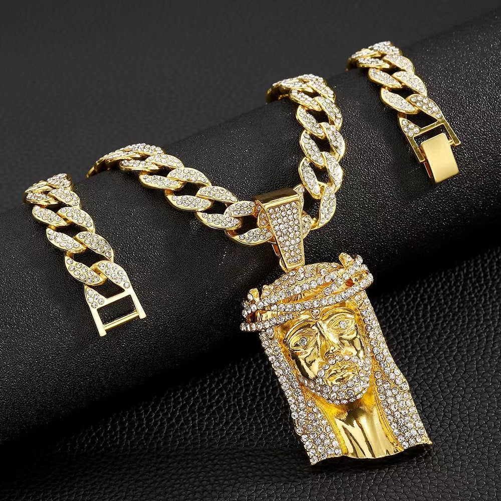 NORVIA Ancient Egyptian Pharaoh Medallion & Cuban Chain Set - Premium Iced Jewelry View 5