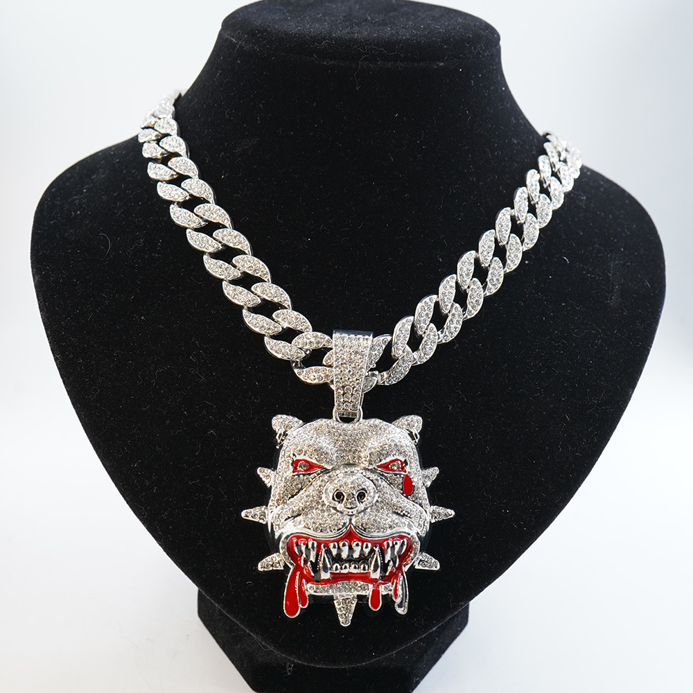 NORVIA Iced French Bulldog Mascot Pendant & Chain Set - Premium Iced Jewelry View 6