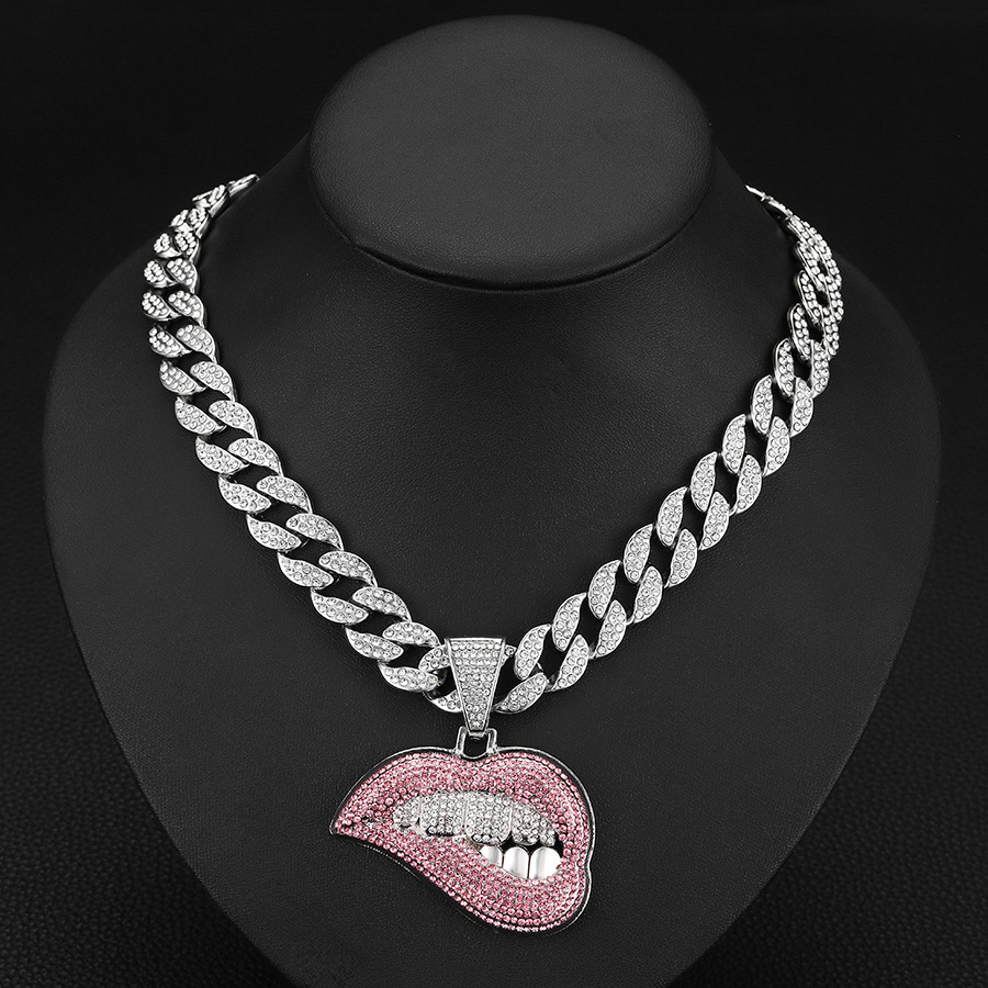Ruby Red Lips Pendant & 18" Cuban Chain | NORVIA