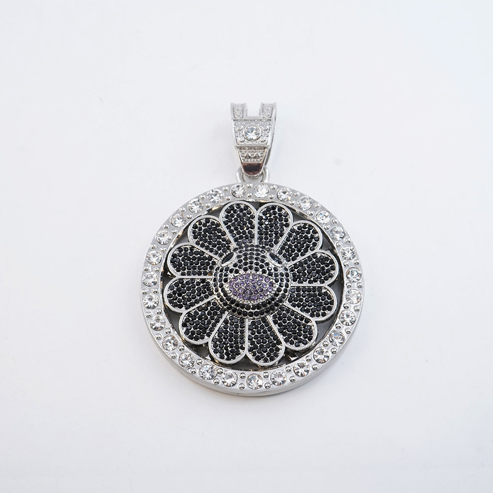 NORVIA Spinning Kinetic Rainbow Sunflower Pendant & 18" Chain Set - Premium Iced Jewelry View 7