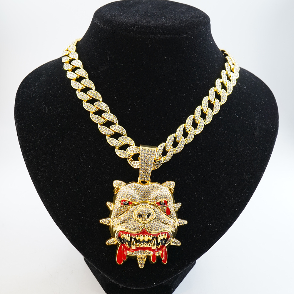 NORVIA Iced French Bulldog Mascot Pendant & Chain Set - Premium Iced Jewelry View 7