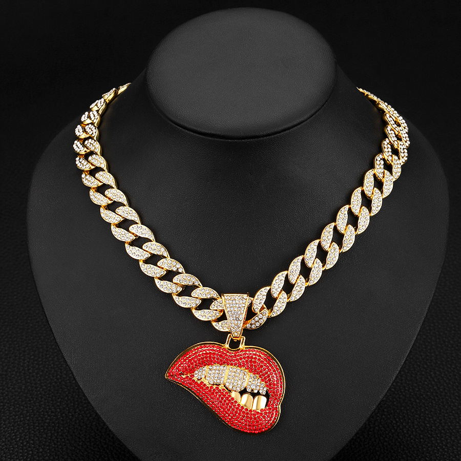 Ruby Red Lips Pendant & 18" Cuban Chain | NORVIA