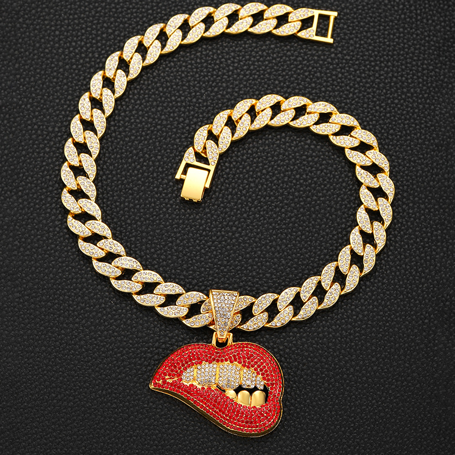 Ruby Red Lips Pendant & 18" Cuban Chain | NORVIA