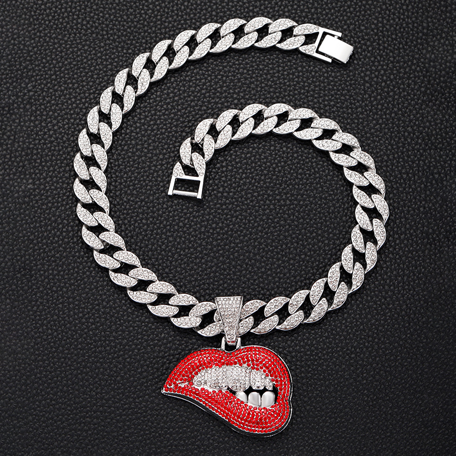 Ruby Red Lips Pendant & 18" Cuban Chain | NORVIA