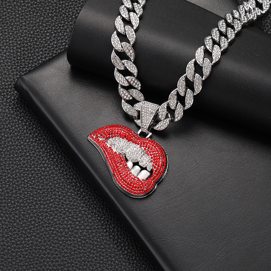 Ruby Red Lips Pendant & 18" Cuban Chain | NORVIA