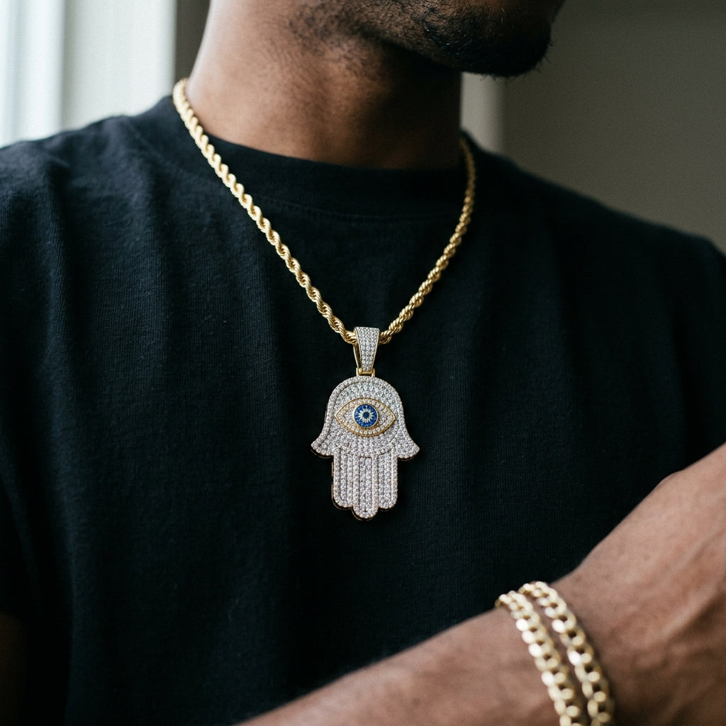 Hamsa Evil Eye Pendant & 24" Chain | NORVIA