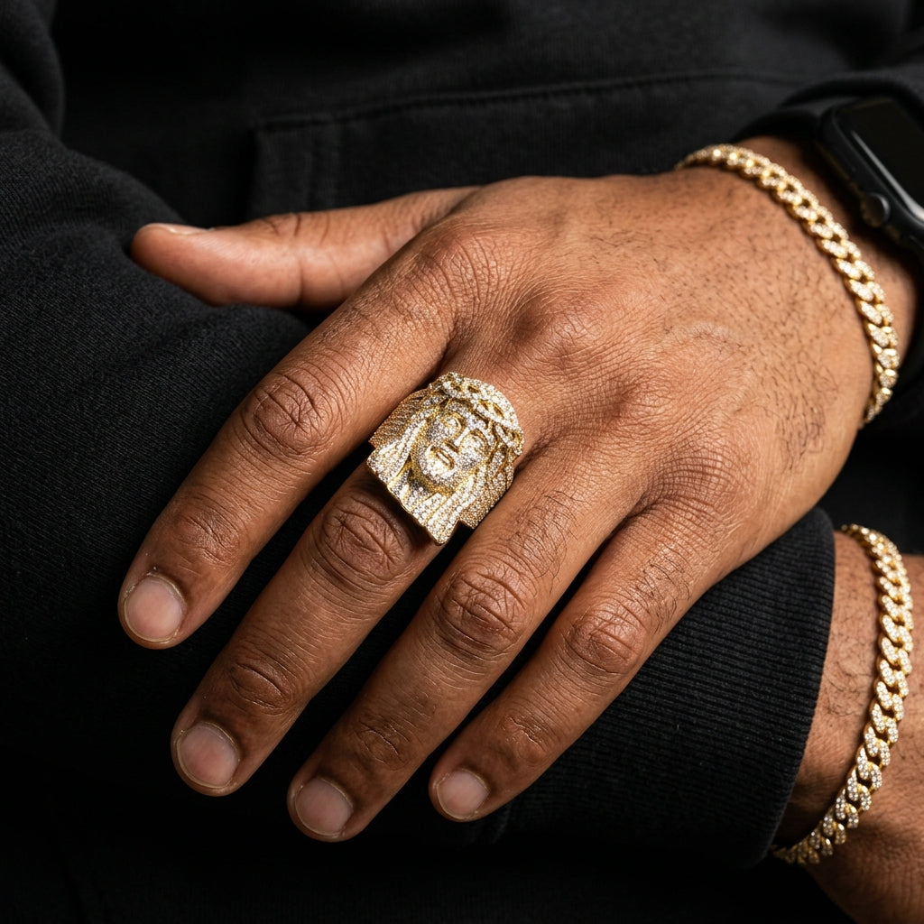 NORVIA 3D Jesus Piece Head Ring - Front Angle