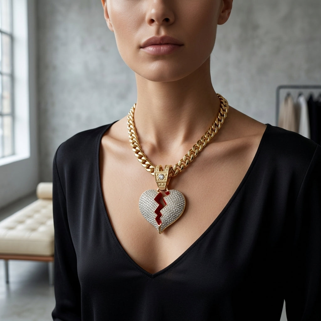Iced Dripping Broken Heart Pendant | NORVIA
