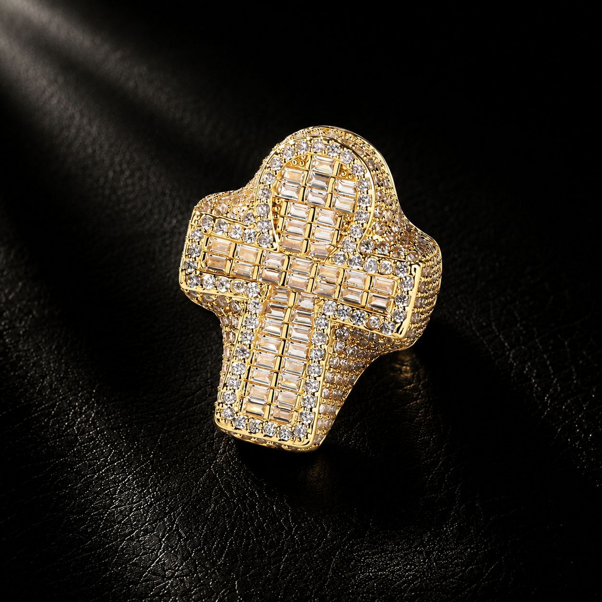 NORVIA Baguette Iced Cross Statement Ring - Angle 2